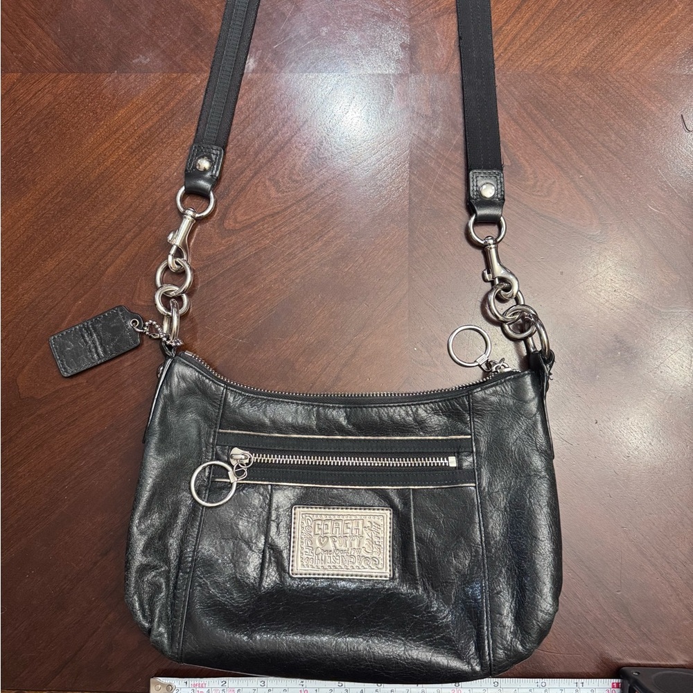 Coach Black Leather Crossbody Bag with Silver Accents